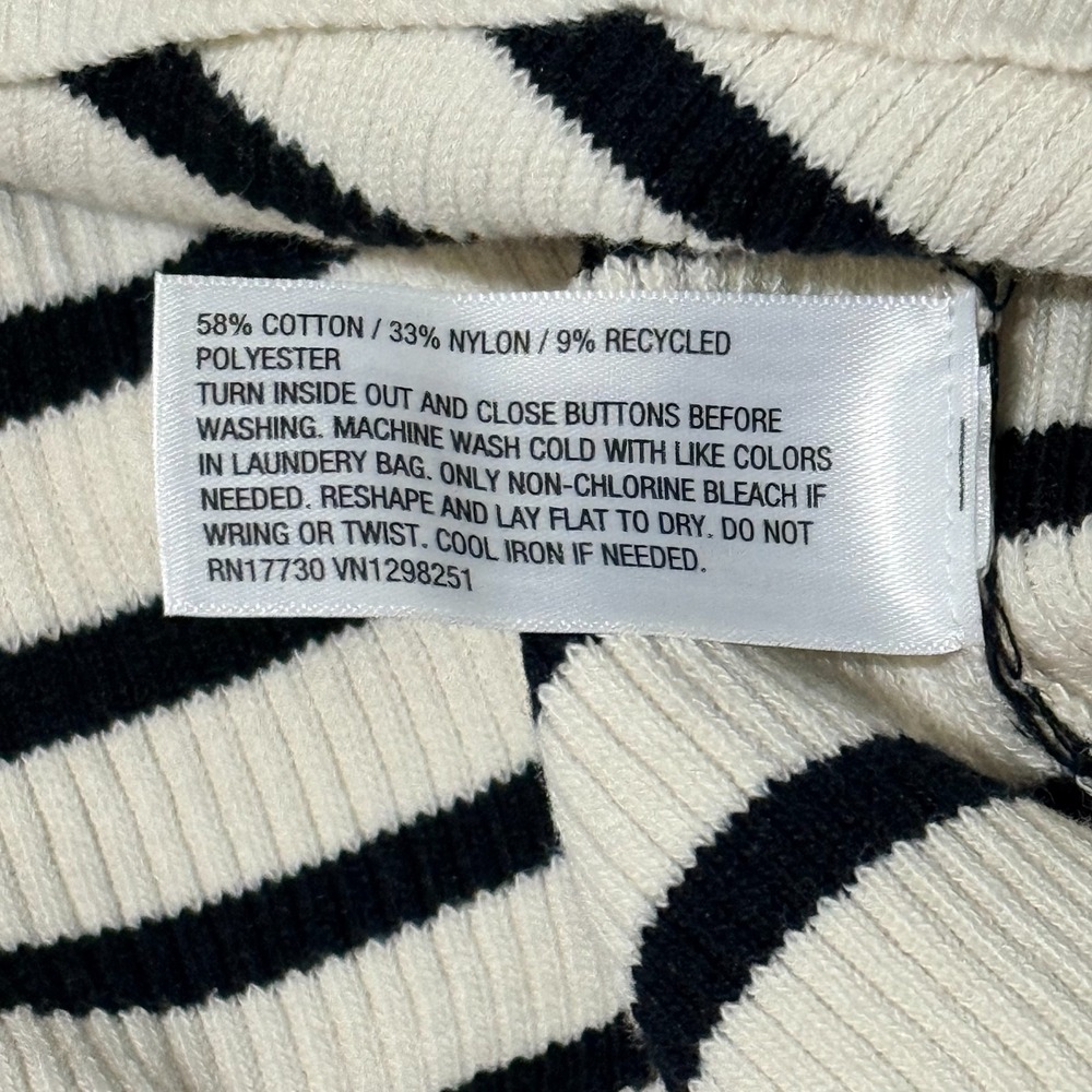 A New Day Cardigan Women XL Cream Black Striped Ribbed Knit Button Front Sweater - Picture 5 of 12